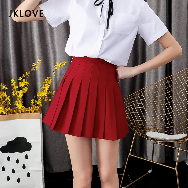 

2021 School Girl Short Skirt High Waist A-line Jk Skirts Plaid Skirt Uniform Rose Red Pink Korean Anime Sets Anime Sets Clothes