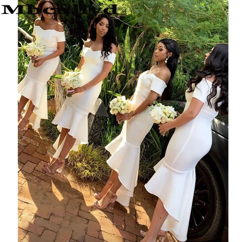 Белое платье подружки невесты Mbcullyd с юбкой годе 2020 г. сексуальное для гостей