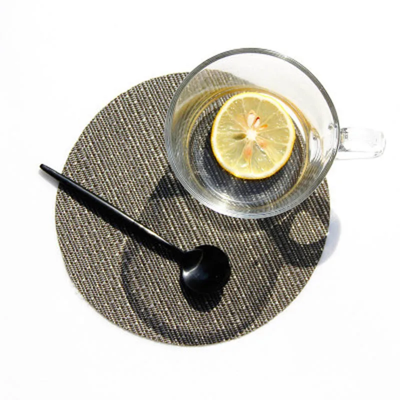 Круглый дизайн льняные салфетки льняная ткань для стола ПВХ тканые твердые