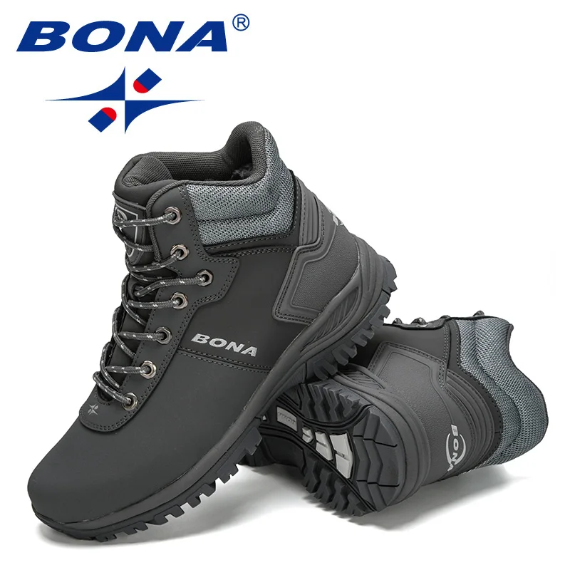 BONA 2022 New Designers Popular Winter Snow Ankle Boots Men Nubuck Leather High Top Super Warm Plush Boots Man Hiking Boots Soft