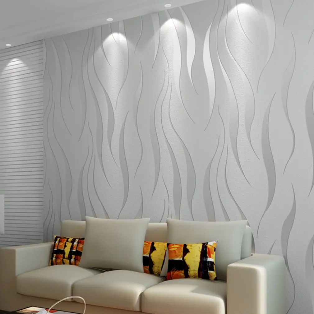 

10M Home Improvement High-End Luxury 3D Wave Flocking Wallpaper Rolls For Living Room Wall Covering Decor 7 Colors Wholesale