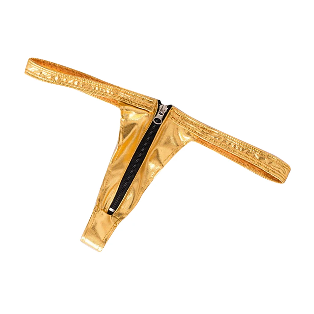 Стринги женские из блестящей кожи на молнии спереди нижнее белье T-образный вырез