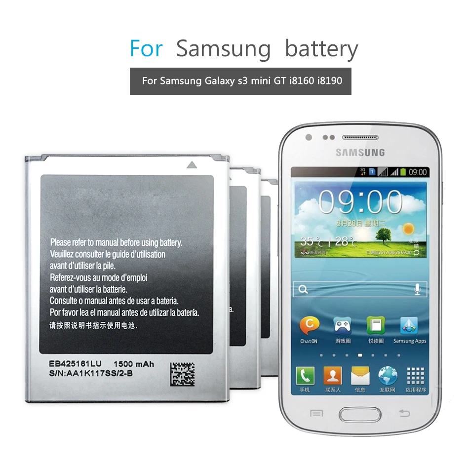 

EB425161LU Battery For Samsung GT-S7562L S7560 S7566 S7568 S7572 S7580 I8190 I739 I8160 S7582 SM-J105H J1 MINI J1MINI Bateria