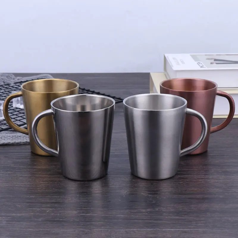 

300ml Double Wall Stainless Steel Coffe Water Mug Food Grade Travel Milk Tea Drinking Cup with Handle