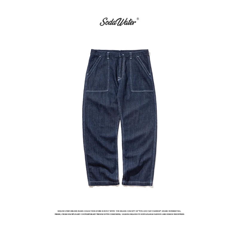Sodaводяные мужские классические джинсы в японском стиле хлопковые свободные 2019