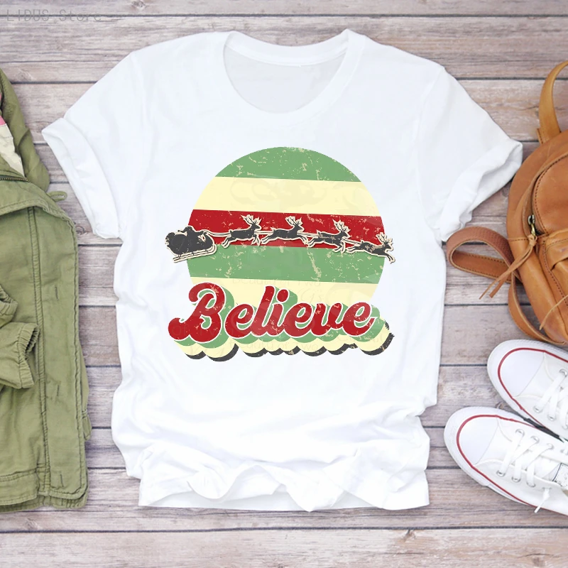 

Women Christmas Clothing Winter Time Sweet 90s Cute New Year Print Lady T-shirts Top Tshirt Ladies Graphic Female Tee T-Shirt