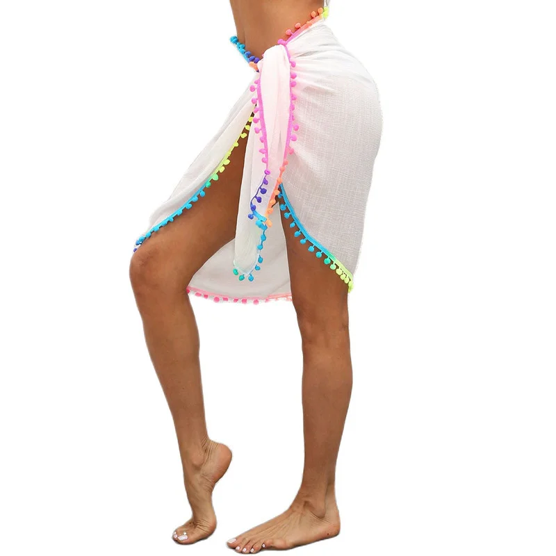 

Сексуальная накидка на бикини с кисточками, Женская юбка с запахом, однотонная пляжная саронг, пляжная одежда, разноцветная накидка-бабочка...