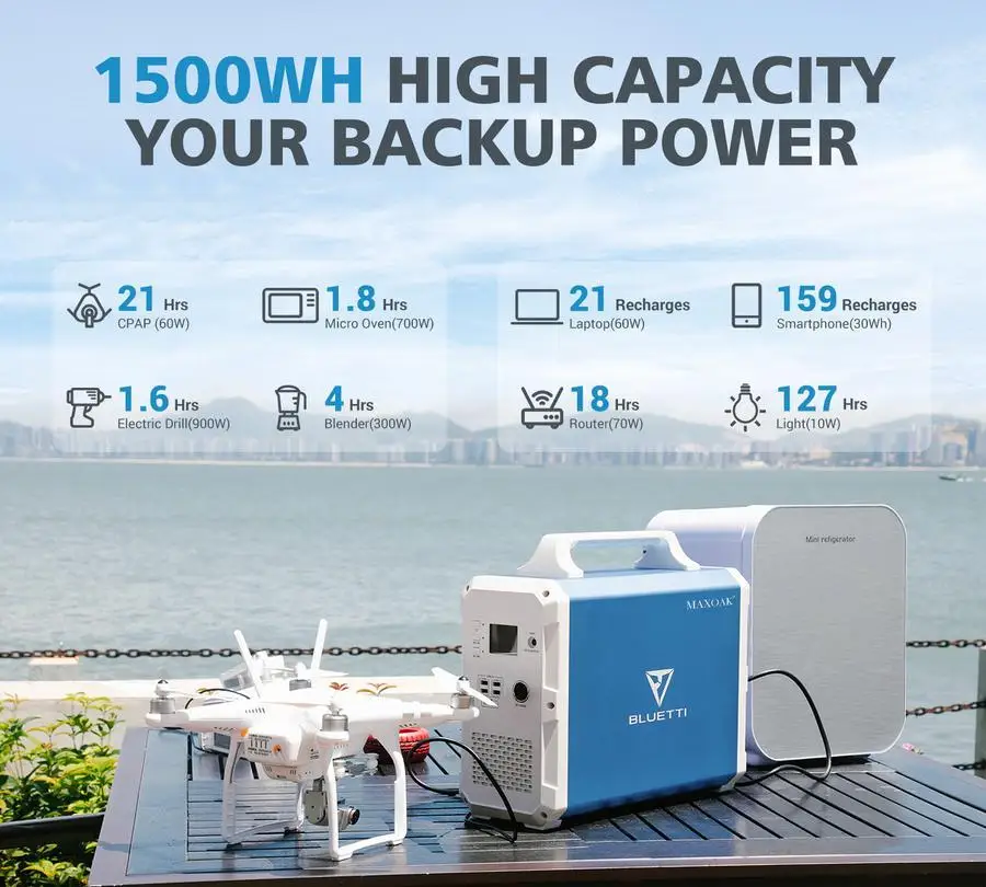 Bluetti-generador Solar de 1500Wh/1000W EB150, generador port&aacute;til de renovaci&oacute;n, inversor de respaldo de emergencia-1