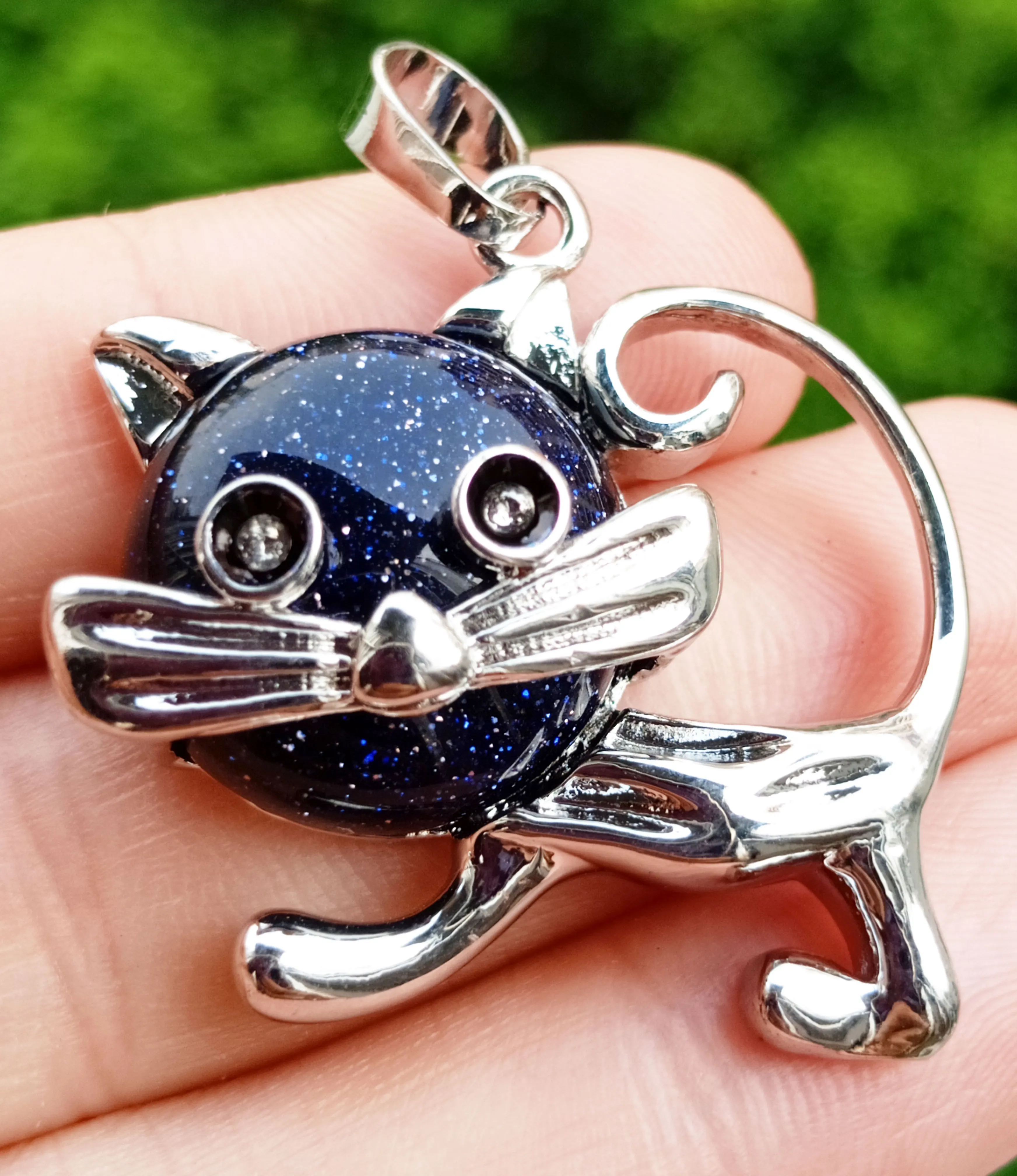 Милый Синий Песок камень подвеска с кошкой драгоценные Камни бусы из драгоценных