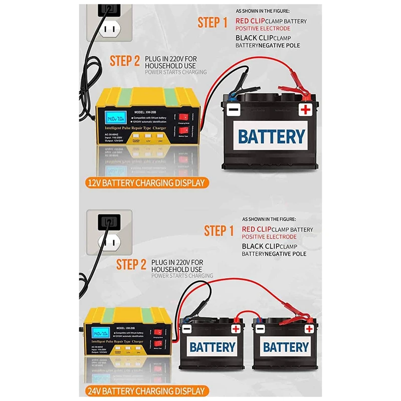 

Car Battery Charger 10A 12V/24V Automatic Smart Charger Monitor Charge Maintain Battery for Lead Acid Battery