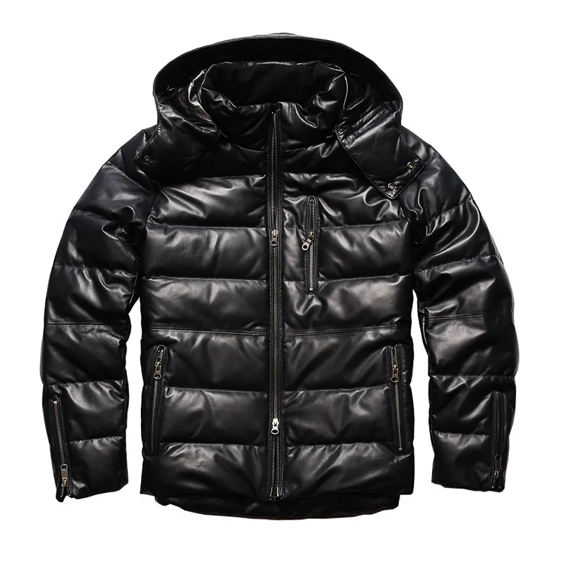 

H-5 Red Tornado Read Description! Big Size Super Warm Mens Genuine Sheep Leather 90% Duck Feather Thick Jacket