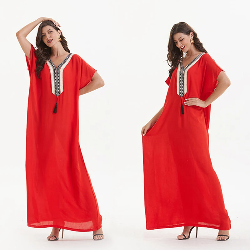 

Muslim Fashion Women Abaya Turkey Dubai Dress Short Sleeve Summer Casual Streetwear Traditinal Clothing African Kanga