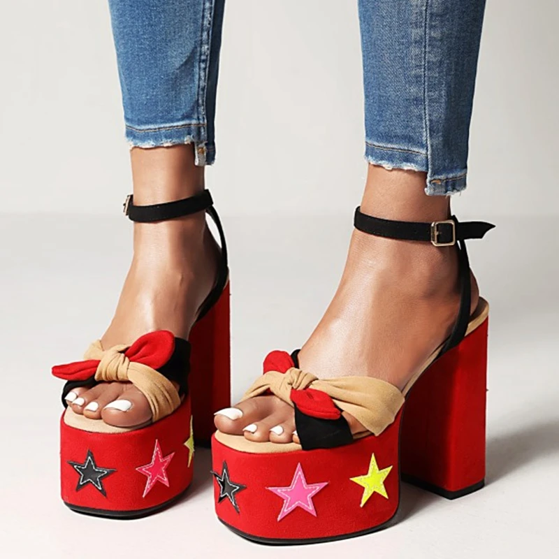 Latest Hot Platform Bow Tie Stars Lovely Sandals for Girls Soft Comfortable Women Heel Shoes Buckle Strap Dress Size 43 | Обувь