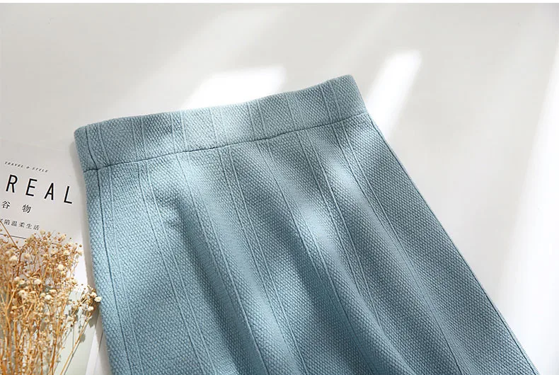 Blue Tataria, Женская Корейская юбка для женщин, школьная юбка с высокой талией, женские осенние вязаные юбки, женские Теплые юбки с эластичной резинкой на талии - Цвет: Blue