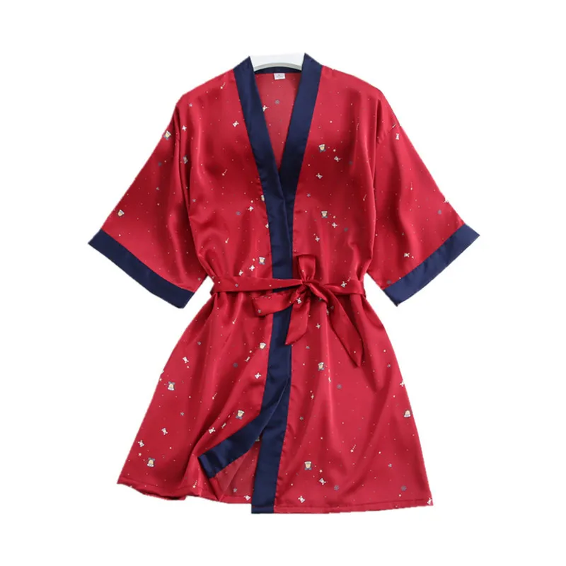 

FZSLCYIYI Robe Silk Sleepwear Satin Bathrobe Kimono Home Dress Flower Robe Vintage Sexy Sleep Lounge Elegant Night Wear Women