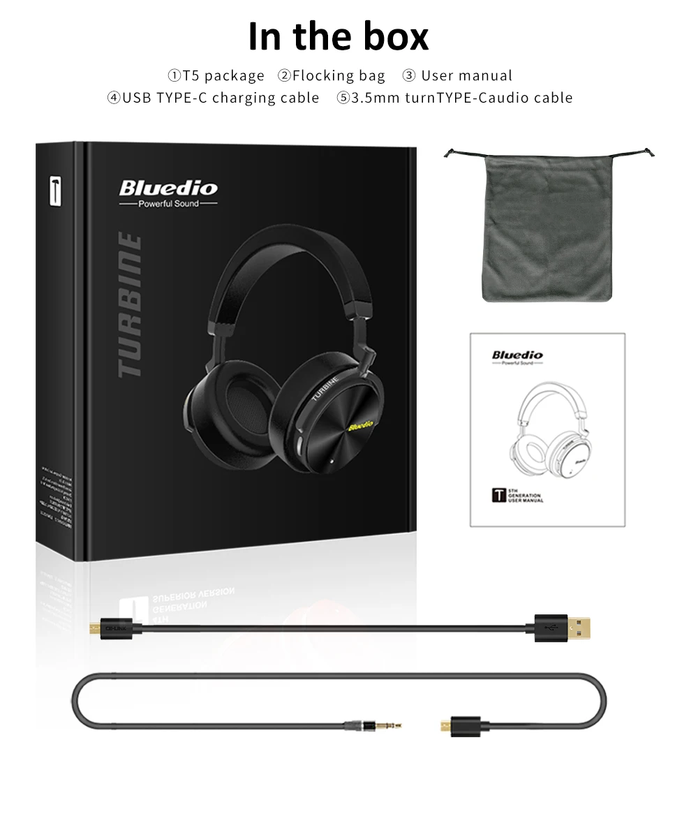 Bluedio T5 Bluetooth активные наушники с глубоким шумоподавлением Беспроводные бинауральные стерео ANC гарнитура с микрофоном