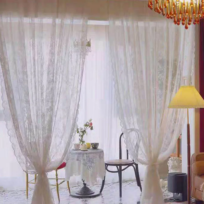 

Lace Curtain Jacquard Warp Knitted Window Screen Balcony Living Room Bedroom Korean Small Fresh Pastoral Transparent