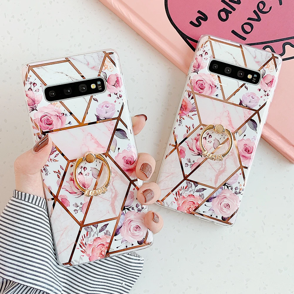 Розовые цветы геометрическое кольцо держатель чехол для телефона Samsung Galaxy A52 A72 A32
