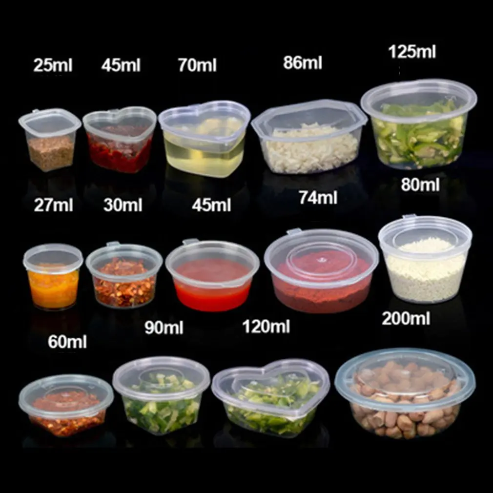 

100pcs Disposable Sauce Box Storage Containers Plastic Box With Lids Sauce Cups Transparent Seasoning Box