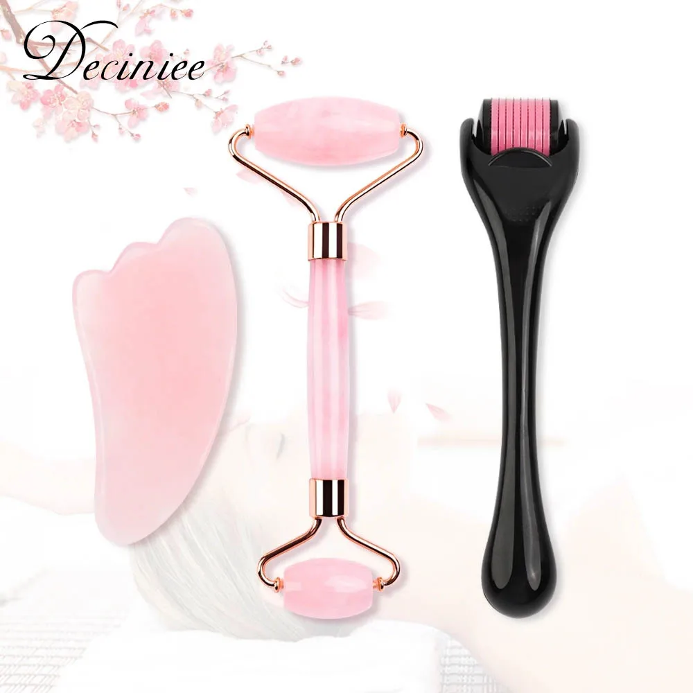 Натуральный розовый кварц нефритовый роликовый лицевой глаз массажер для тела