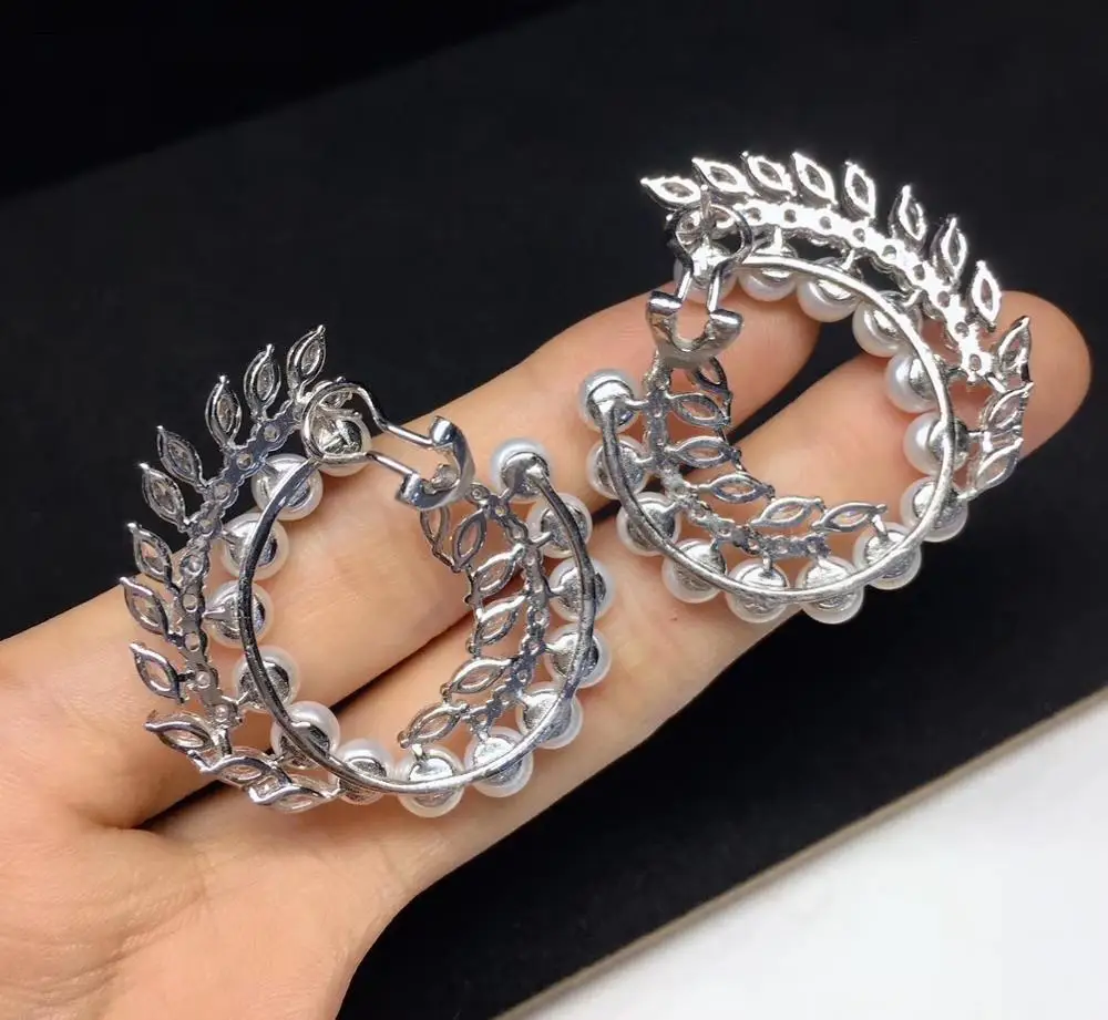 Серьги женские из серебра 100% пробы с натуральным пресноводным жемчугом и