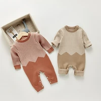 spring autumn newborn baby knitted woolen rompers striped baby jumpsuit long sleeved baby boys girls clothes pajamas