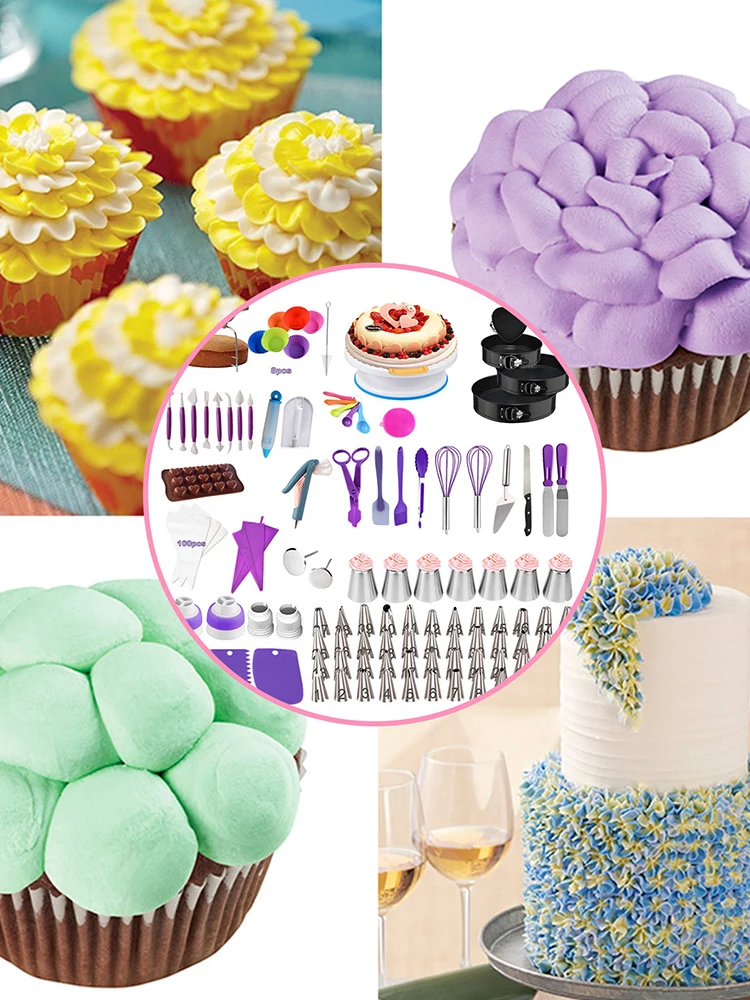 

262PCS Cake Decorating Mold Kit With Cake Turntable Stand Icing TipsCake Pans Piping Bag Dessert Bakeware Baking Supplies 2021