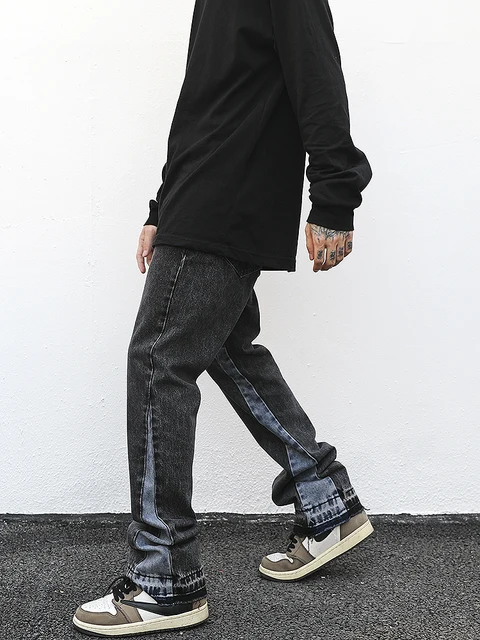 Vintage Patchwork Men Flared Jeans Y2k Streetwear Jean Pants