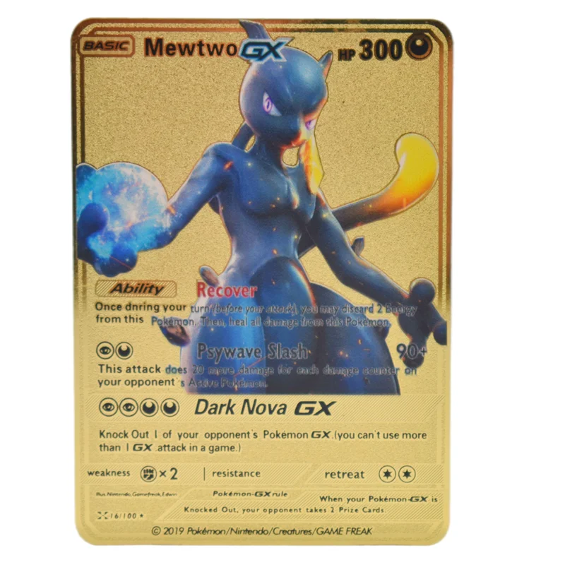 

Металлическая карточка GX Mewtwo аниме Pokémon Card Pikachu Game Battle Collection Card Carte Покемон франсеза игрушка модель подарок