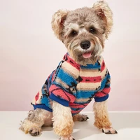 pet dog sweater warm blue plush stripes clothes for dogs cats supplies chihuahua bulldog luxury fashion national autumn winter