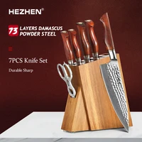 hezhen 1 7pc knife set 73 layer damascus powder steel kitchen tools cook knives chef santoku utility paring bread knives holder