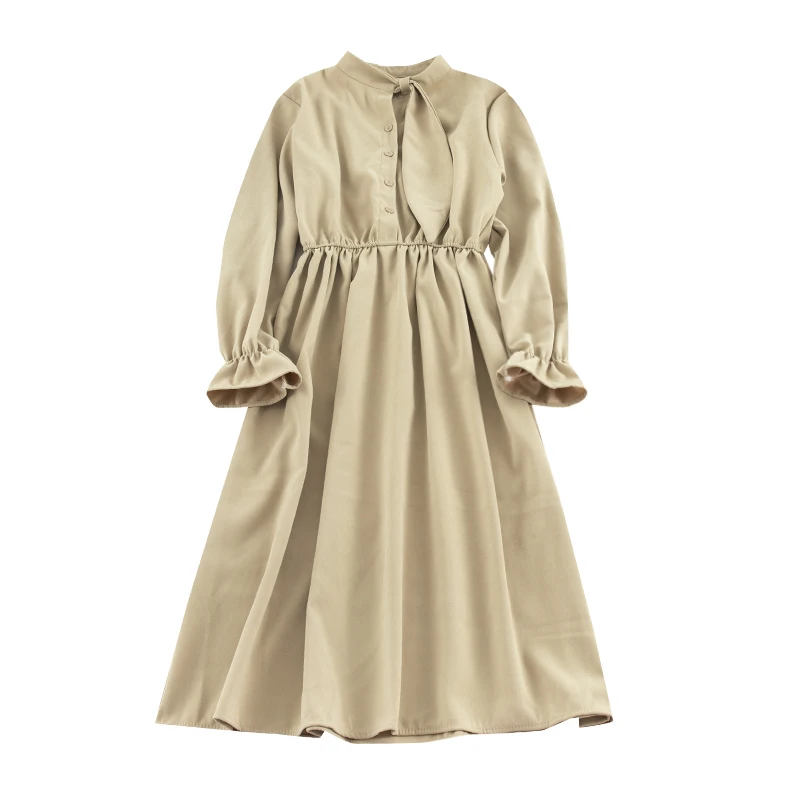 Женское длинное платье с бантом элегантное осеннее французское романтическое