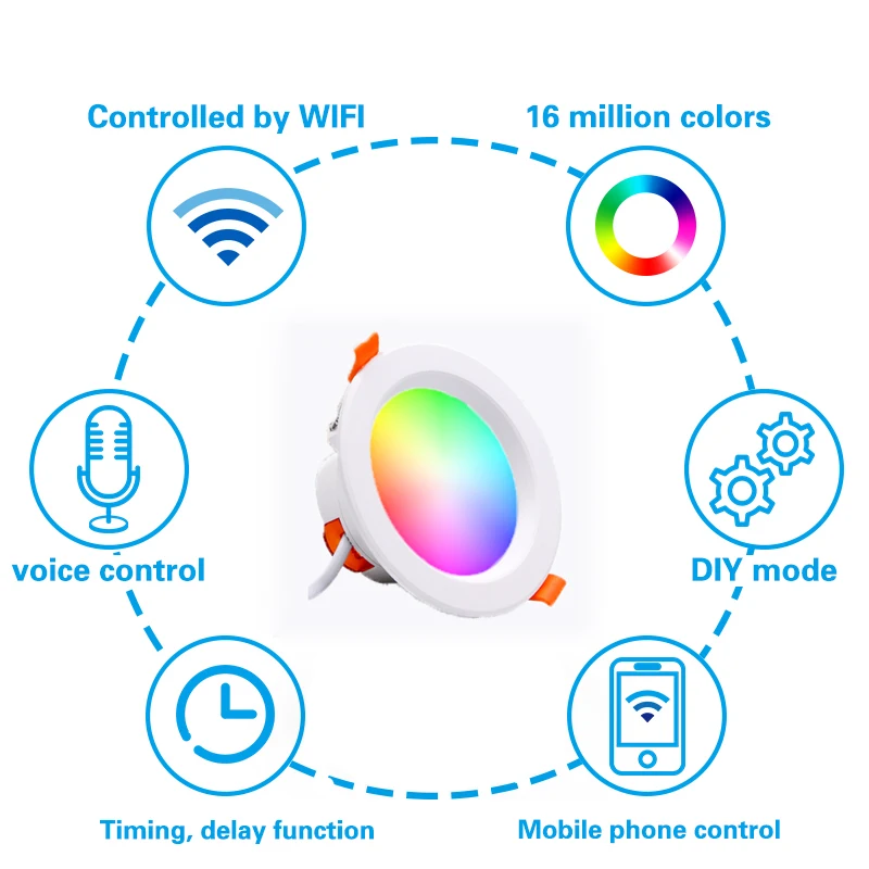 

LED Down Night Light WiFi Smart 12W Indoor RGB Warm Cool Round Plafond Lamp Color Changing Life Dimming Spot Bluetooth Culb