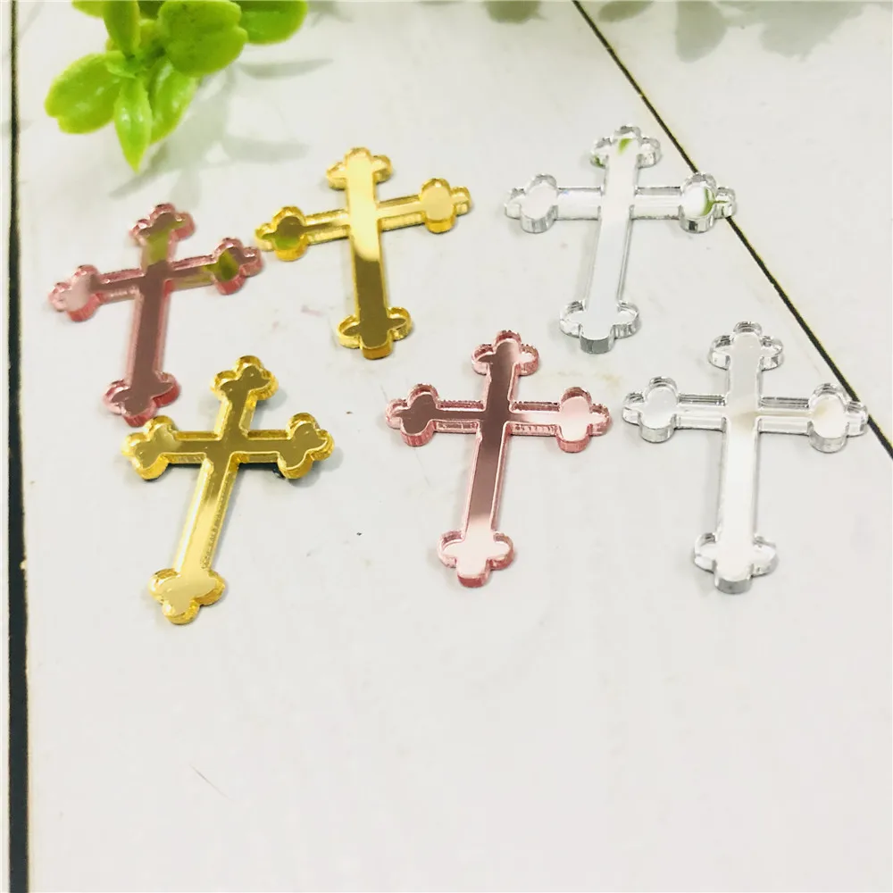 50pcs/lot Mirror Gold Rose Laser Cut Acrylic Cross Wedding Birthday Party Favors Unique Baby Shower Decors Baptism Gifts | Дом и сад