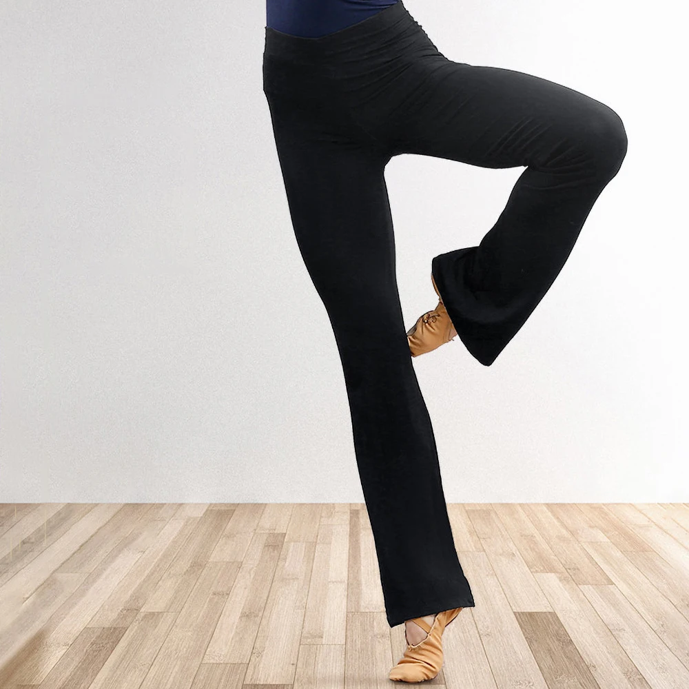 High Elastic Dance Pants Yoga Clothes Female Adult Bodybuilding Micro Horn Straight Body Ballet BlackTraining Cropped Trousers