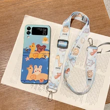For Galaxy Z Flip 3 Case Cute Cartoon Bear Cartoon Swimming Duck with Crossbody Shoulder Strap for Samsung Z Flip 3 Girls Case