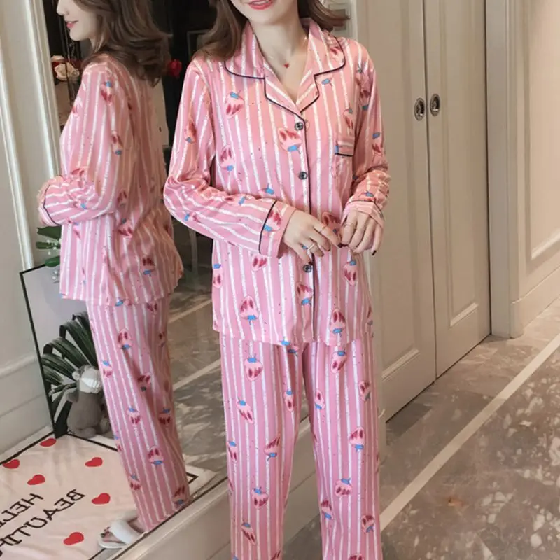 Женский пижамный комплект пижама с милым мультяшным принтом и длинным рукавом