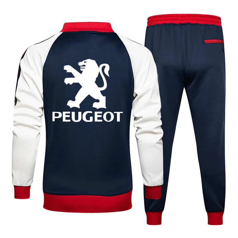 

Casual Men's jackets Peugeot Car Logo Printing Fashion Spring Autumn High Quality Cotton Men's jacket + pants two-piece suit