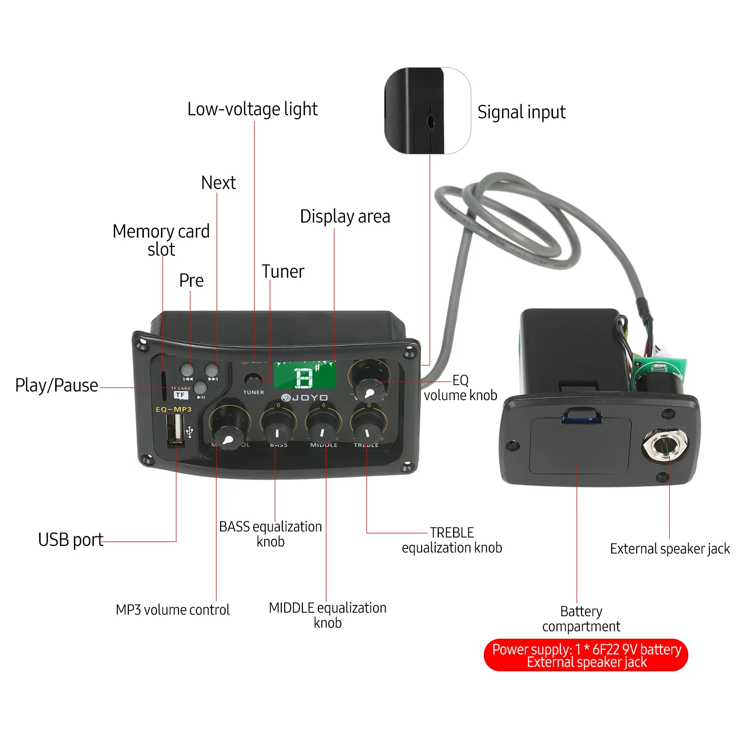 JOYO EQ-MP3 3-полосная система эквалайзера акустическая гитара предусилитель