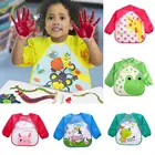 Нагрудник для еды новорожденных, без стирки, с мультипликационным рисунком, непромокаемый, с длинным рукавом, для дома, детский нагрудник для еды