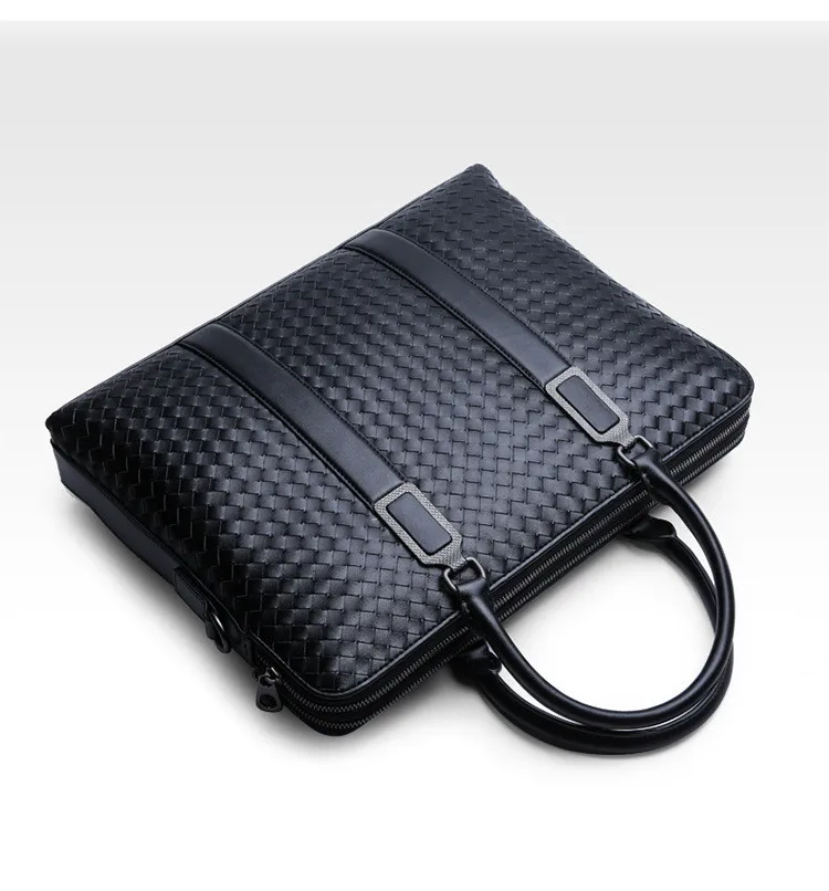 Men  Briefcase Woven Handbag Male Shoulder Bag Crossbody Bag 14 Inch Laptop Case Messenger Bag Travel Bag for Man