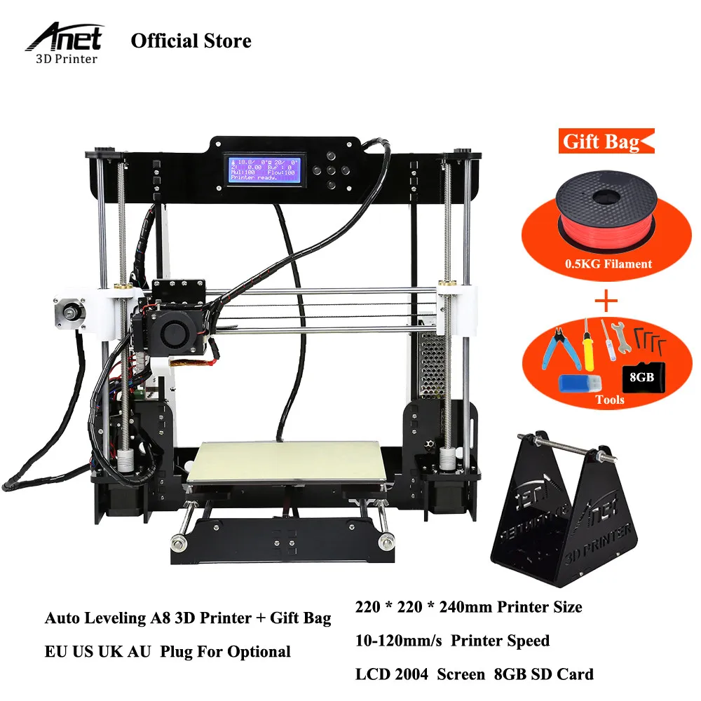 3д принтер Легко собрать Анет A6 Анет A8 3D-принтеры Наборы RepRap i3 комплект DIY Наборы 3D печатная машина с SD Card+ нити+ Инструменты 3d принтер - Цвет: auto a8  0.5KG PLA