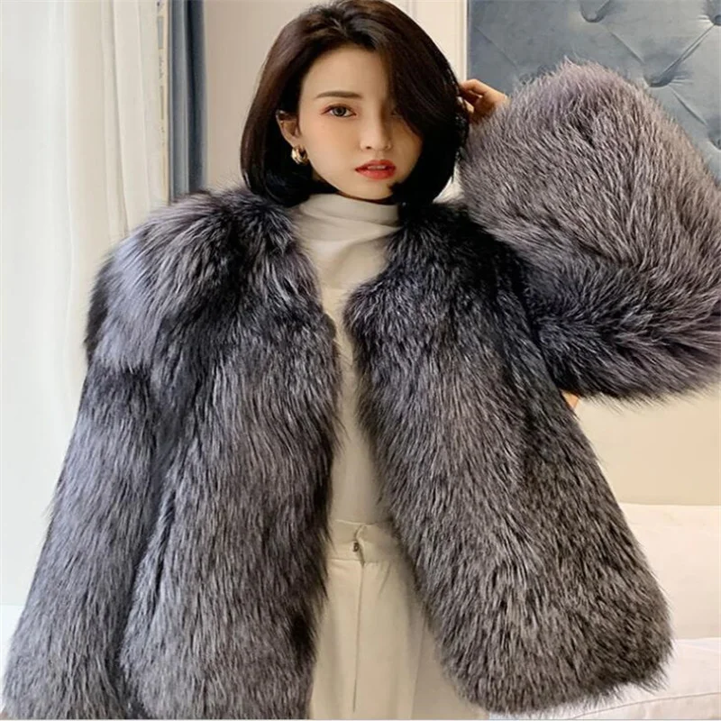 Women's fur coat fashion imitation fox fur whole fur short clothes autumn and winter new casual ladies jacket manteau femme