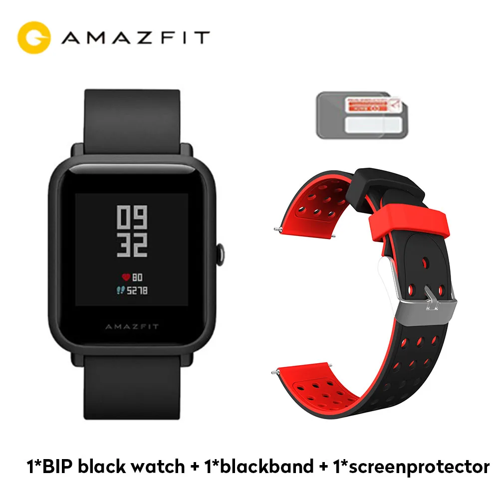 gpswatch I blackband Глобальная версия Amazfit Bip huami Смарт-часы gps 45 дней в режиме ожидания пульсометр Spainish русские умные часы для Android IOS - Цвет: gpswatch I blackband