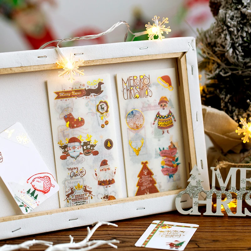 6 шт./партия мультяшная позолота Рождественская бумажная наклейка украшение