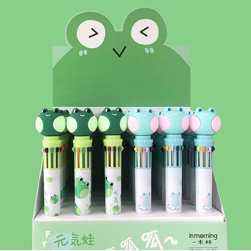 

24 шт./лот мультяшная Лягушка 10 Цветов шариковая ручка милый пресс шариковые ручки школьные офисные канцелярские принадлежности для письма ...