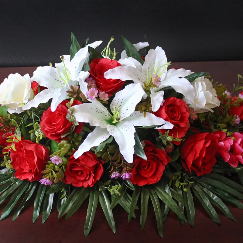 artificial rose lily flower row table runner wedding hotel sign in road lead home Christmas DIY decoration | Дом и сад