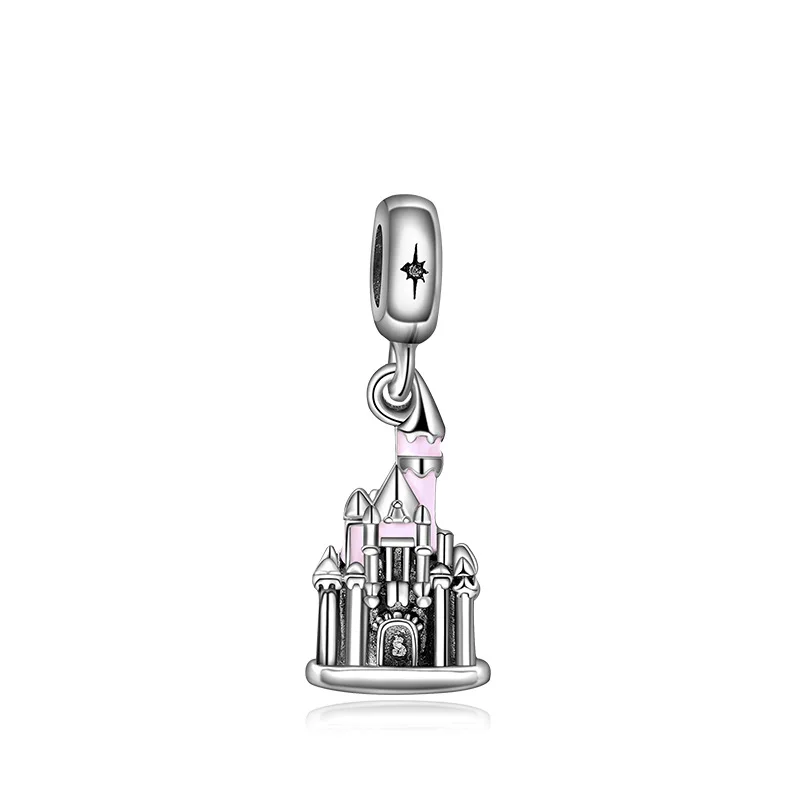 Pink Castle Новое оригинальное эмалевое платье принцессы из сплава с бусинами, подвеска с Минни Микки, браслет Пандора, браслет, сделай сам, Женские Ювелирные изделия - Цвет: Pink Castle