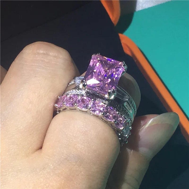 Роскошная Эйфелева башня 6ct Lab кольцо с розовым бриллиантом наборы из