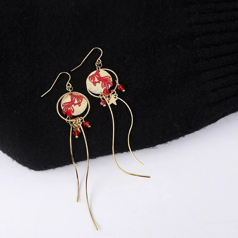 Новинка 2019 модные длинные круглые серьги с кисточками в китайском стиле